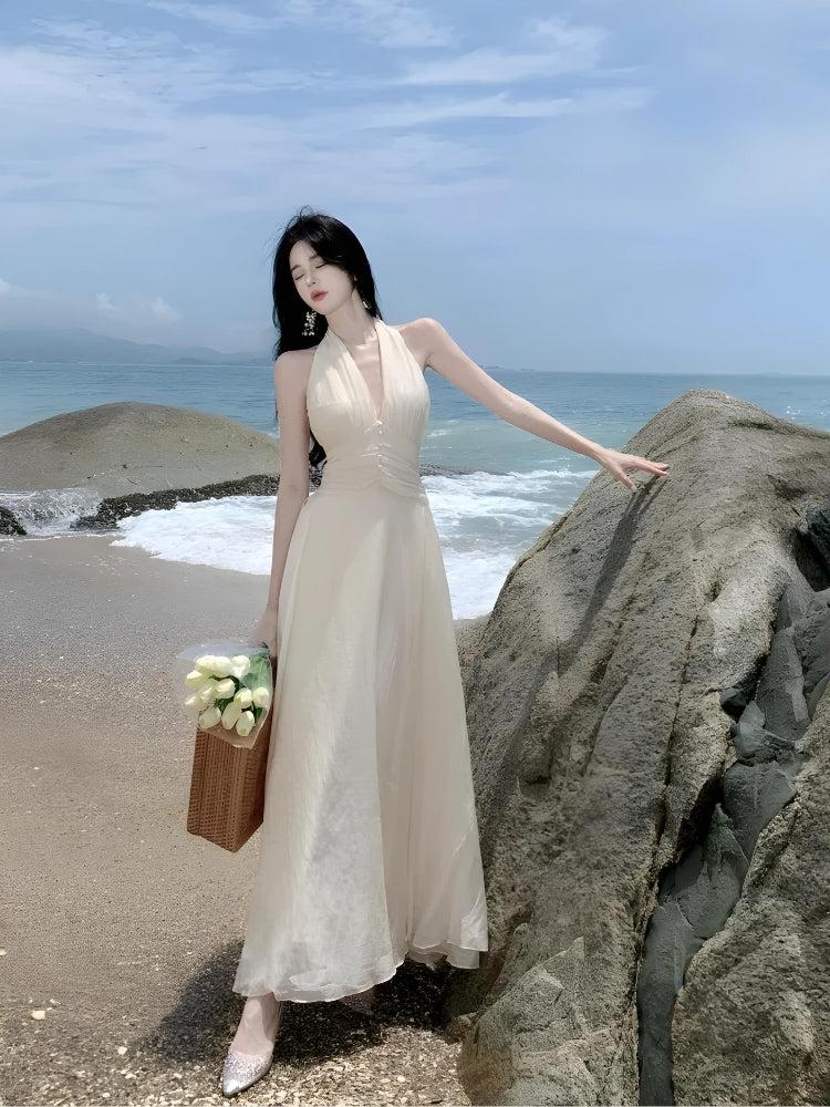 Style Core Aesthetics, New Style Trends - Backless Halter Neck Maxi Dress