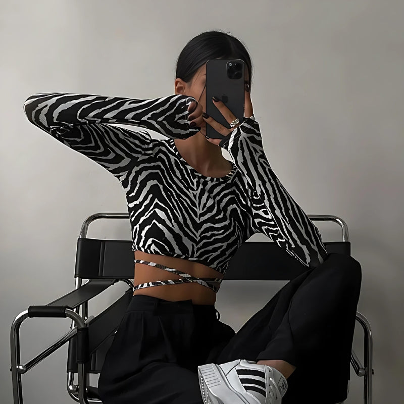 Style Core Aesthetics, New Style Trends - Baddie Zebra Backless Crop Top