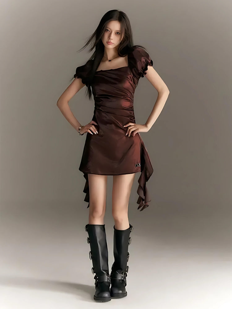 Style Core Aesthetics, New Style Trends - Balloon Sleeve Ruched Mini Dress