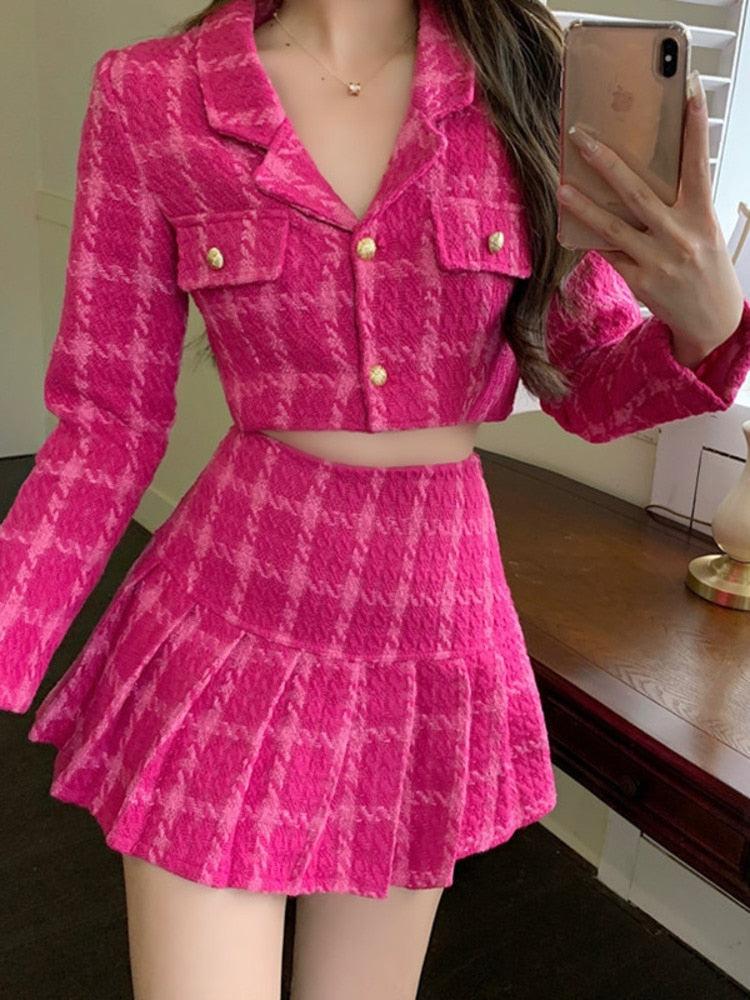 Style Core Aesthetics, New Style Trends - Barbie Crop Jacket & Mini Skirt Two Piece Set