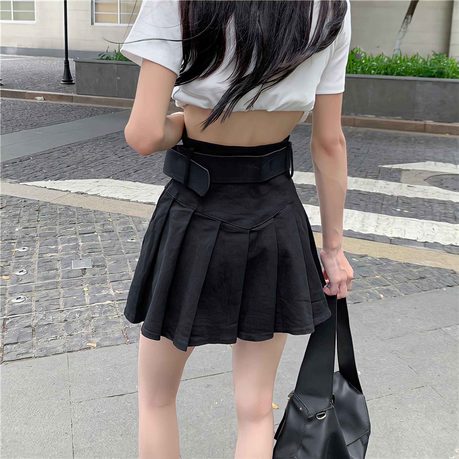 Style Core Aesthetics, New Style Trends - Belt Detail Pleated Mini Skirt Style Core Aesthetics, New Style Trends - Belt Detail Pleated Mini Skirt
