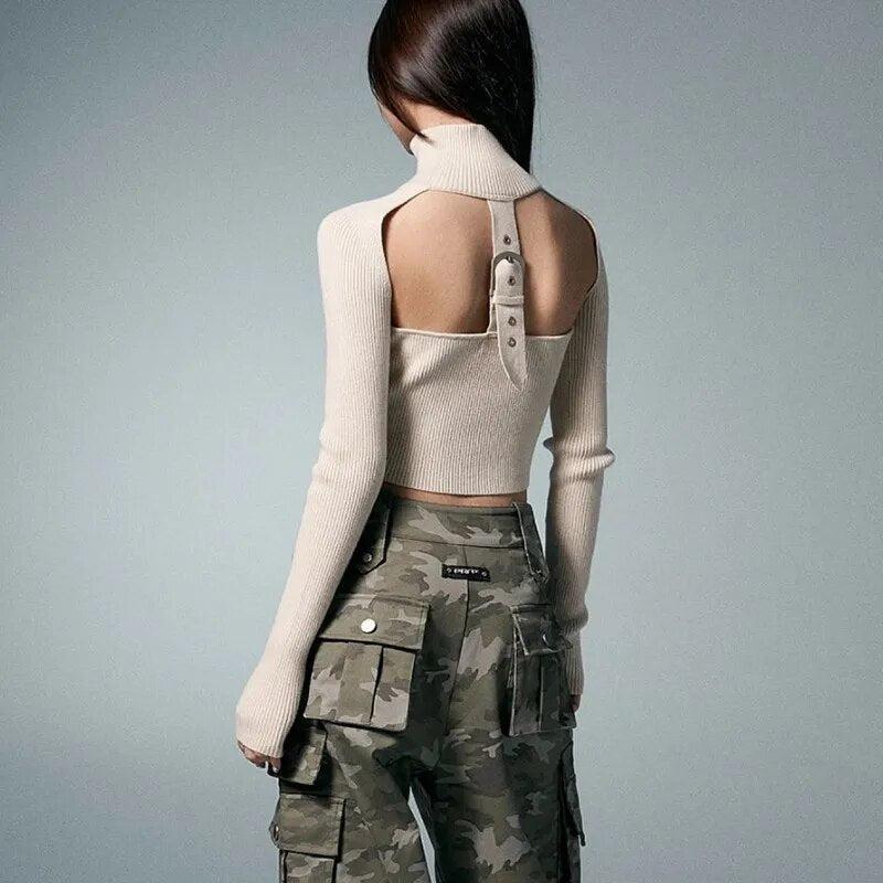 Style Core Aesthetics, New Style Trends - Belted Back Turtleneck Cropped Cardigan