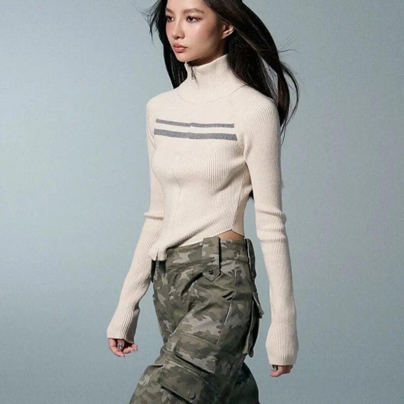 Style Core Aesthetics, New Style Trends - Belted Back Turtleneck Cropped Cardigan Style Core Aesthetics, New Style Trends - Belted Back Turtleneck Cropped Cardigan