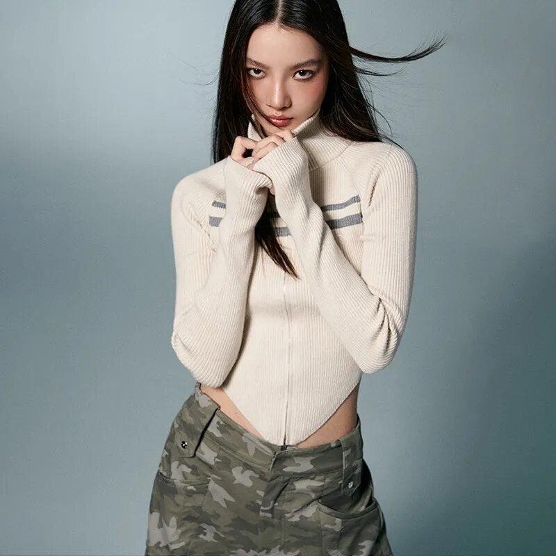 Style Core Aesthetics, New Style Trends - Belted Back Turtleneck Cropped Cardigan Style Core Aesthetics, New Style Trends - Belted Back Turtleneck Cropped Cardigan