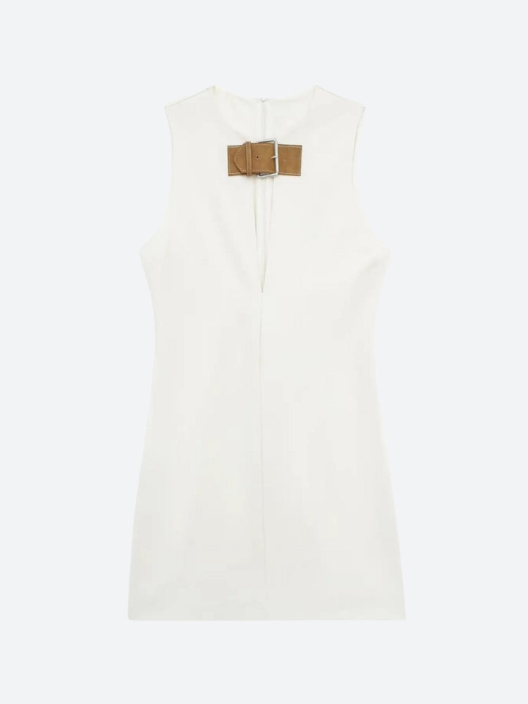 Style Core Aesthetics, New Style Trends - Belted Plunge Neck Mini Dress