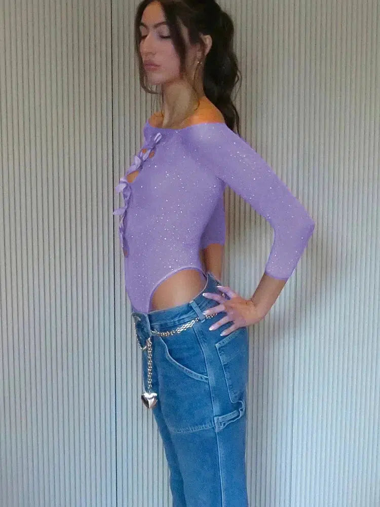 Style Core Aesthetics, New Style Trends - Bow Cut Out Rhinestone Bodysuit Style Core Aesthetics, New Style Trends - Bow Cut Out Rhinestone Bodysuit