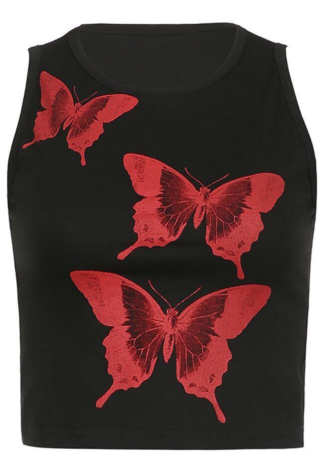 Style Core Aesthetics, New Style Trends - Butterfly Print Crop Tank Top