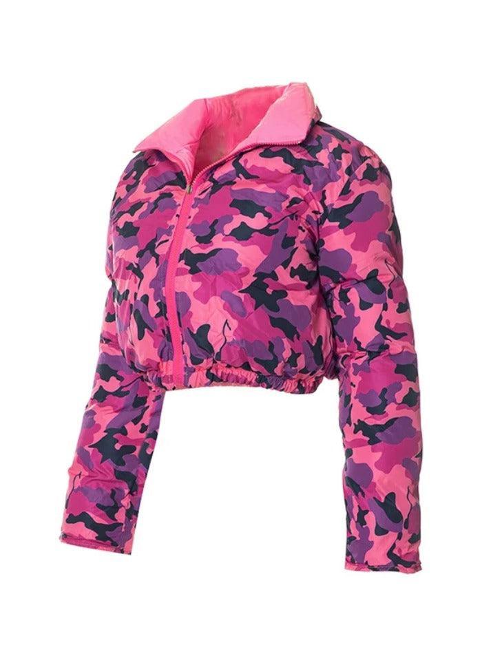 Style Core Aesthetics, New Style Trends - Camouflage Print Lapel Neck Zip Up Jacket
