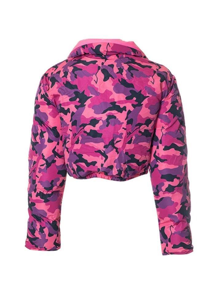 Style Core Aesthetics, New Style Trends - Camouflage Print Lapel Neck Zip Up Jacket