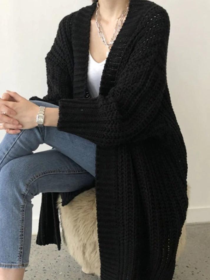 Style Core Aesthetics, New Style Trends - Cardigan ample au crochet fendu de couleur unie