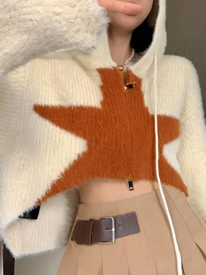 Style Core Aesthetics, New Style Trends - Cardigan ample court à capuche étoilé