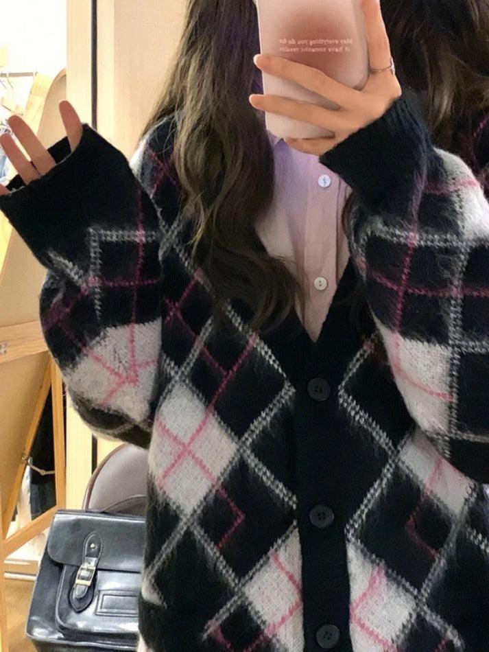 Style Core Aesthetics, New Style Trends - Cardigan ample en jacquard à carreaux