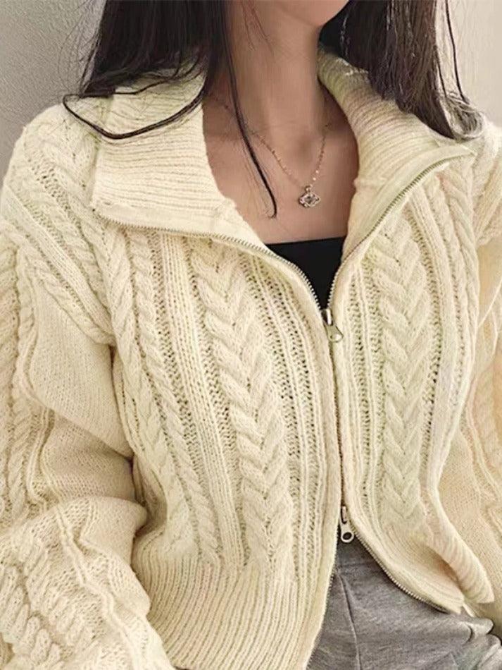 Style Core Aesthetics, New Style Trends - Cardigan court torsadé à double fermeture éclair