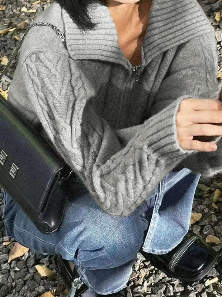 Style Core Aesthetics, New Style Trends - Cardigan zippé à col à revers torsadé