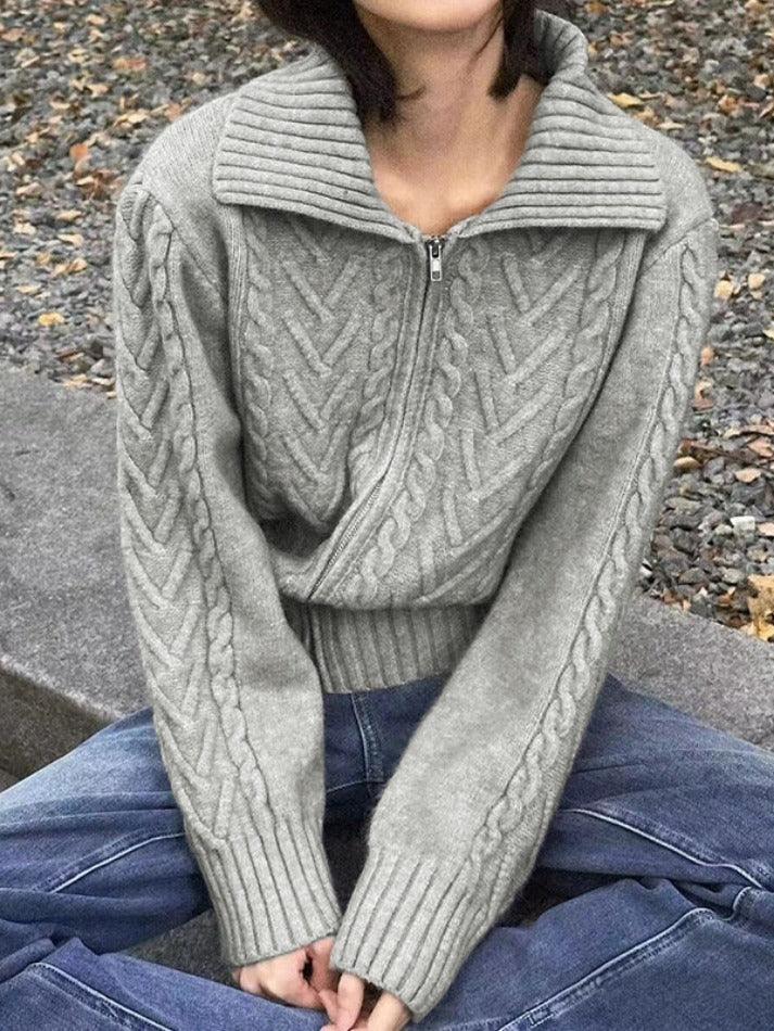 Style Core Aesthetics, New Style Trends - Cardigan zippé à col à revers torsadé