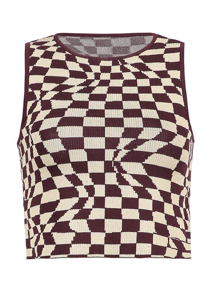 Style Core Aesthetics, New Style Trends - Checkered Print Crop Tank Top