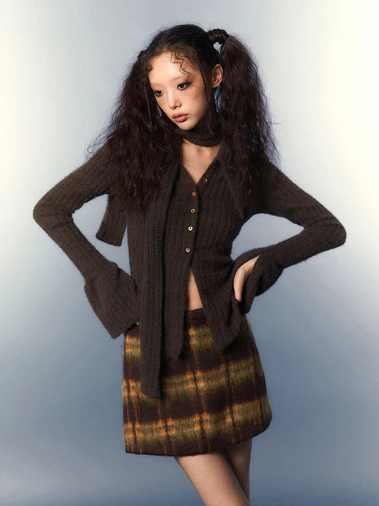 Style Core Aesthetics, New Style Trends - Chelsea Collar Scarf Tie Knitted Cardigan