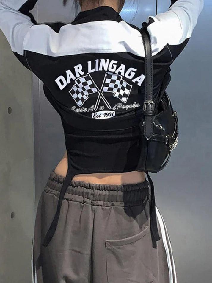 Style Core Aesthetics, New Style Trends - Contrast Color Print Collar Neck Short Jacket