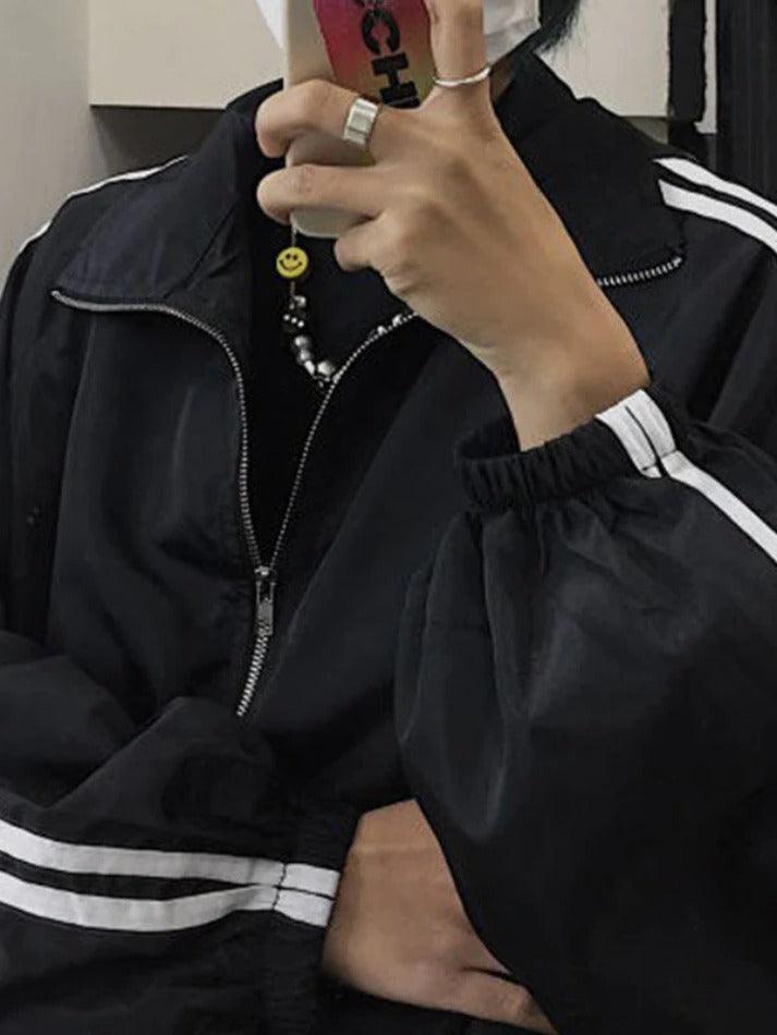 Style Core Aesthetics, New Style Trends - Contrast Stripe Zip Up Jacket