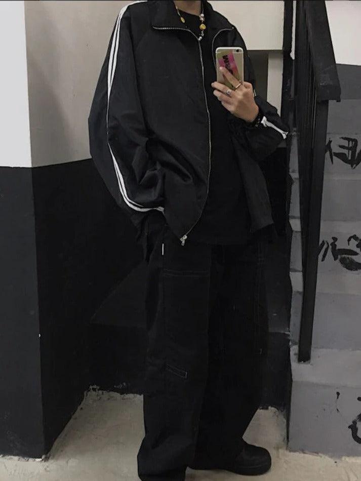 Style Core Aesthetics, New Style Trends - Contrast Stripe Zip Up Jacket