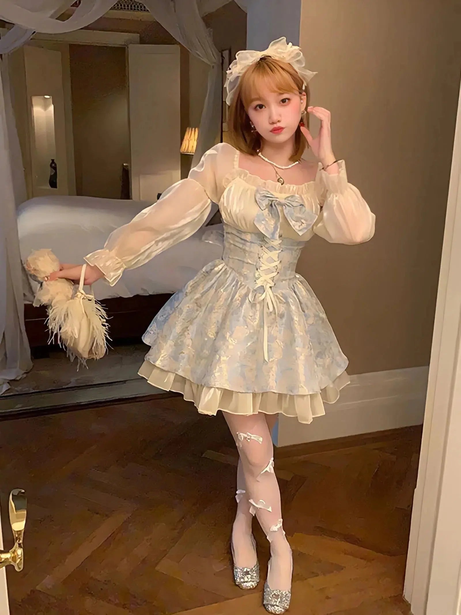 Style Core Aesthetics, New Style Trends - Coquette Bow Princess Mini Dress