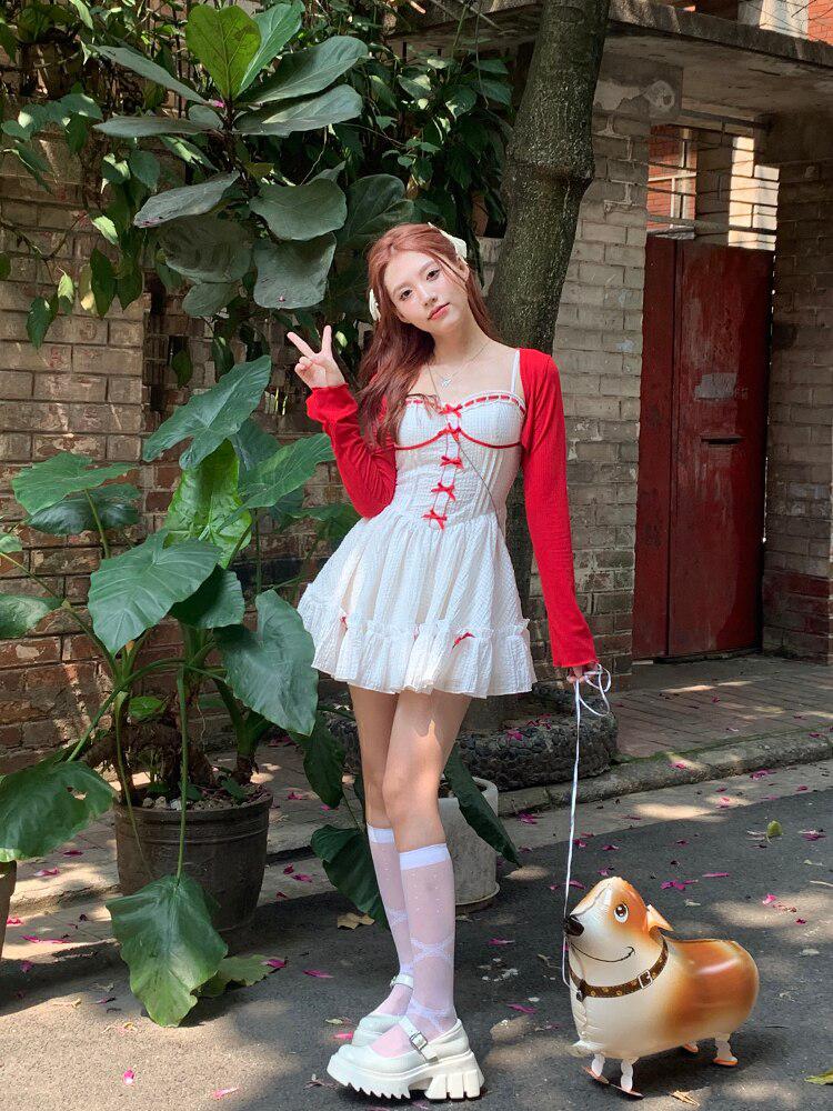 Style Core Aesthetics, New Style Trends - Coquette Mini Dress With Cardigan