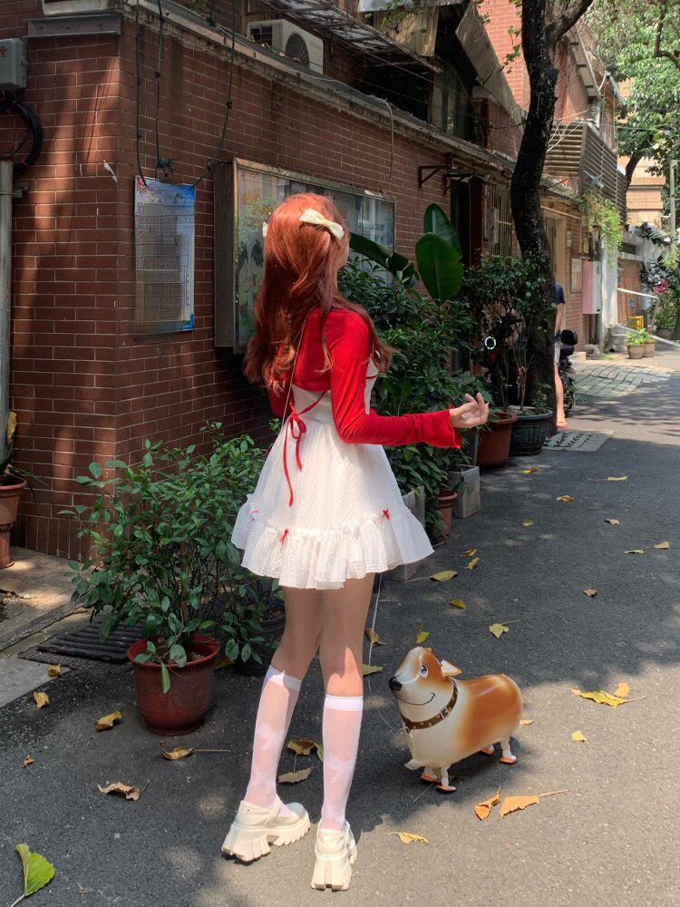 Style Core Aesthetics, New Style Trends - Coquette Mini Dress With Cardigan