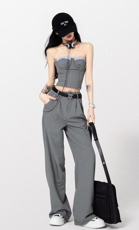 Style Core Aesthetics, New Style Trends - Corset Top & Wide Leg Pants Two Piece Set