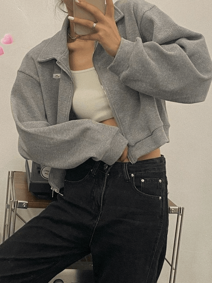 Style Core Aesthetics, New Style Trends - Cropped Zip-Up Jacket