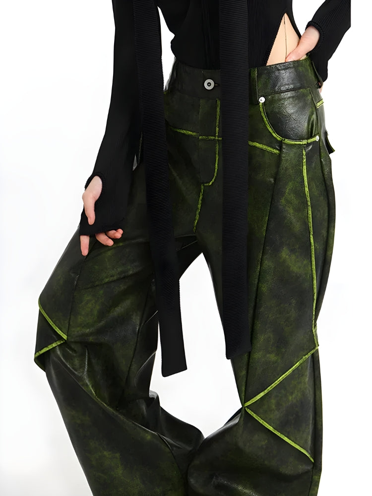 Style Core Aesthetics, New Style Trends - Cyberpunk Forest Faux Leather Pants