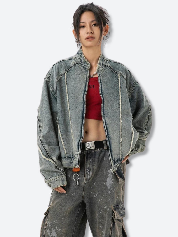 Style Core Aesthetics, New Style Trends - Cyberpunk Zip-Up Denim Jacket