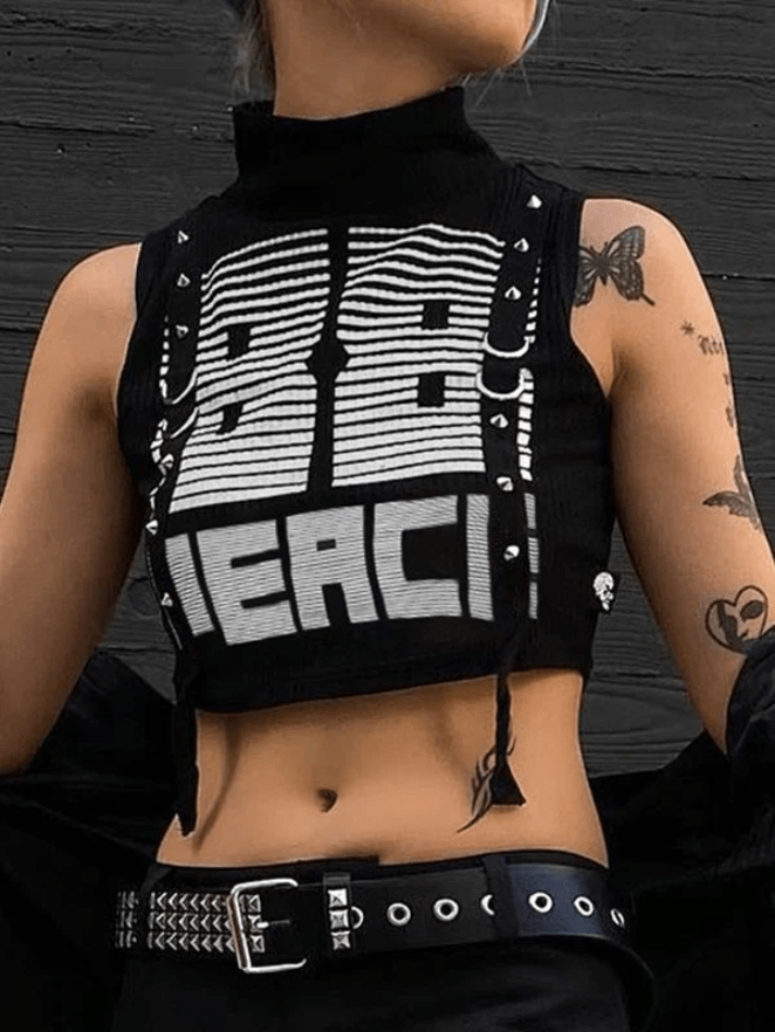 Style Core Aesthetics, New Style Trends - D Ring Strap High Neck Cropped Tank Top