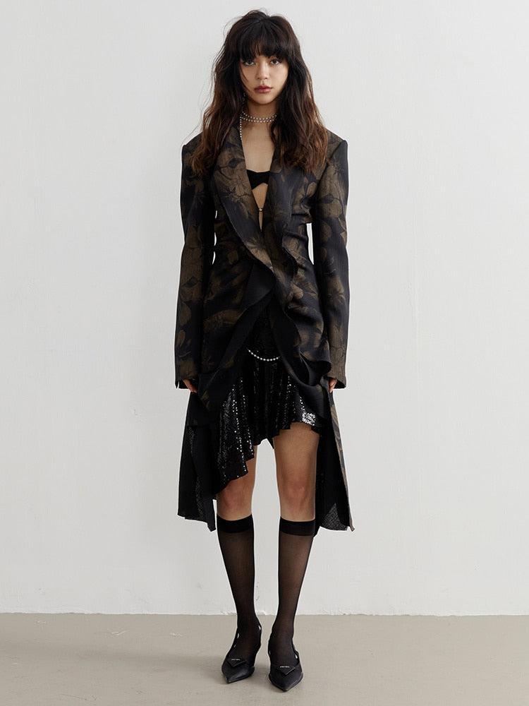 Style Core Aesthetics, New Style Trends - Dark Floral Asymmetric Blazer