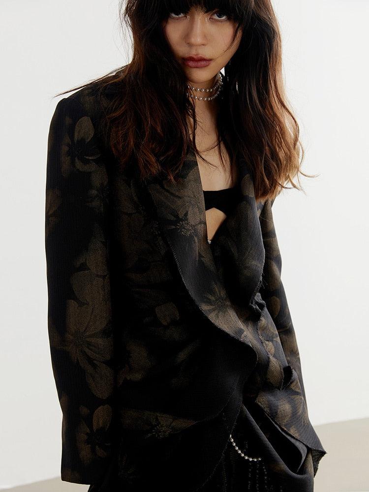 Style Core Aesthetics, New Style Trends - Dark Floral Asymmetric Blazer