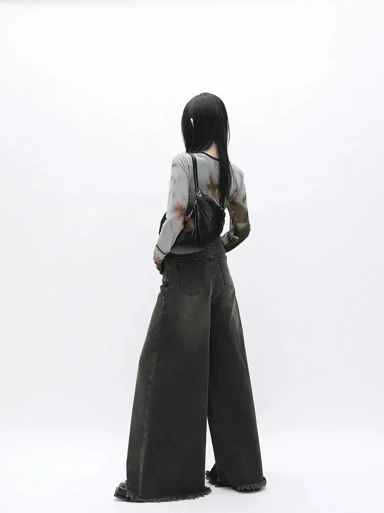 Style Core Aesthetics, New Style Trends - Dark Wash Distressed Wide Leg Jeans