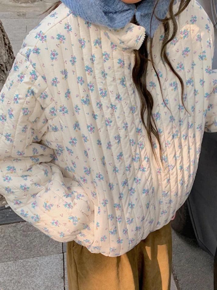 Style Core Aesthetics, New Style Trends - Ditsy Floral Print Zip Up Jacket