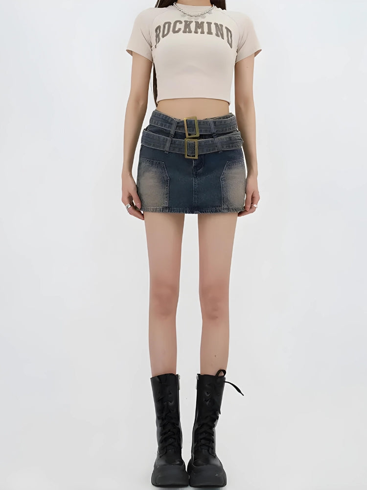 Style Core Aesthetics, New Style Trends - Double Belted Denim Mini Skort