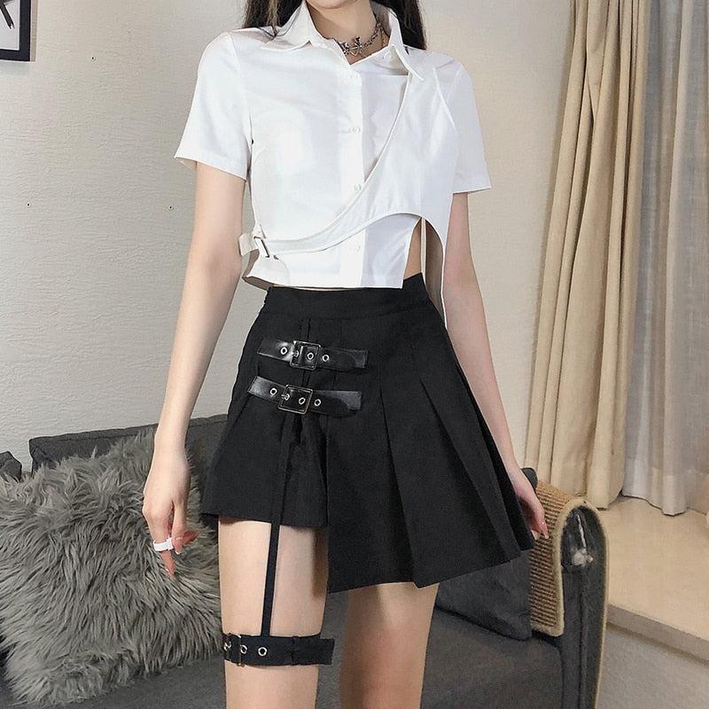 Style Core Aesthetics, New Style Trends - Goth Belt Detail Mini Skirt