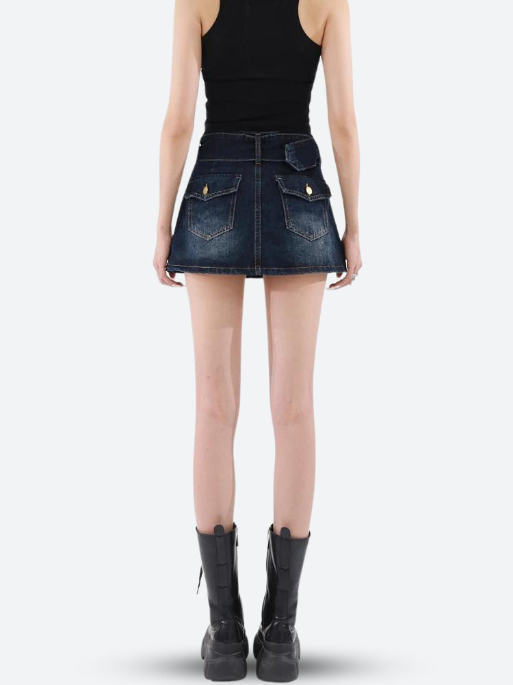 Style Core Aesthetics, New Style Trends - Grunge Belted Denim Mini Skirt