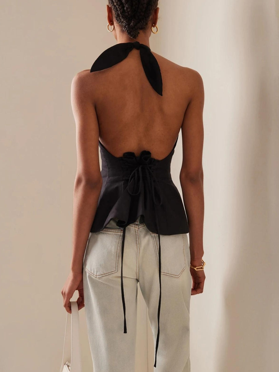 Style Core Aesthetics, New Style Trends - Halter Neck Lace Up Ruched Top Style Core Aesthetics, New Style Trends - Halter Neck Lace Up Ruched Top