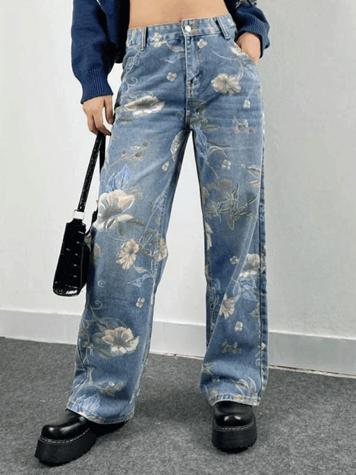 Style Core Aesthetics, New Style Trends - Jean boyfriend bouffant vintage à fleurs