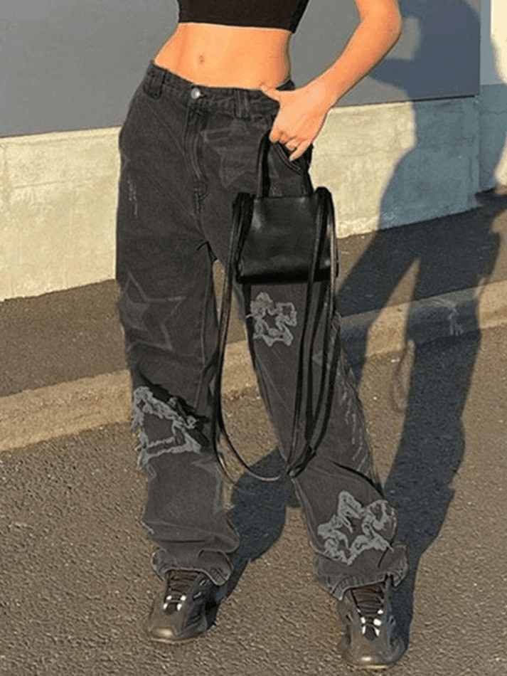 Style Core Aesthetics, New Style Trends - Jean boyfriend déchiré Vintage Star Patch