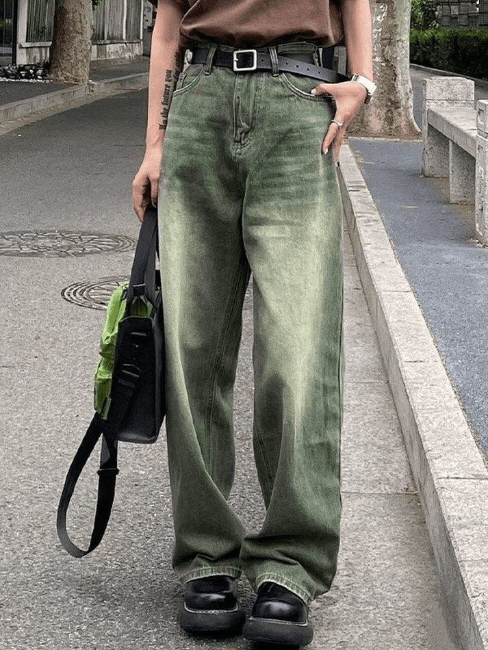 Style Core Aesthetics, New Style Trends - Jean boyfriend délavé vert vintage