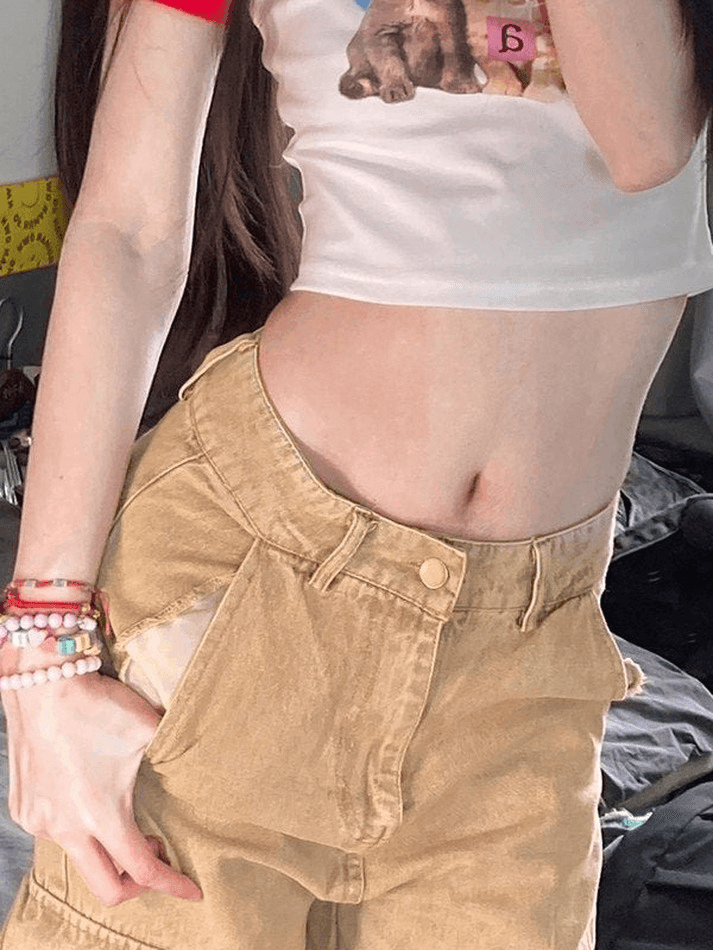 Style Core Aesthetics, New Style Trends - Jean boyfriend délavé vintage avec fermeture éclair