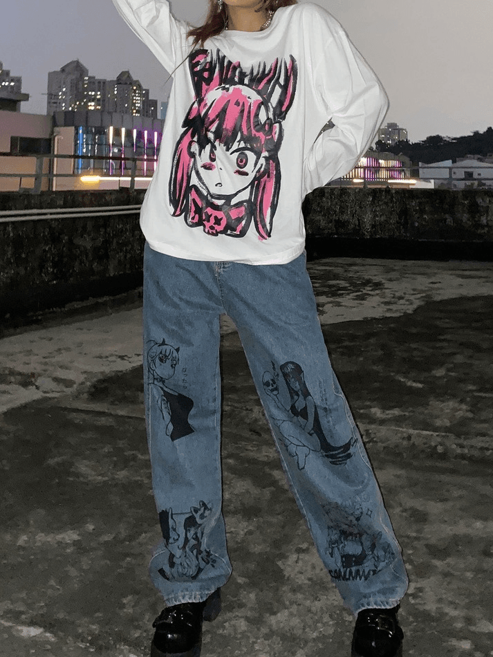 Style Core Aesthetics, New Style Trends - Jean boyfriend à imprimé graffiti