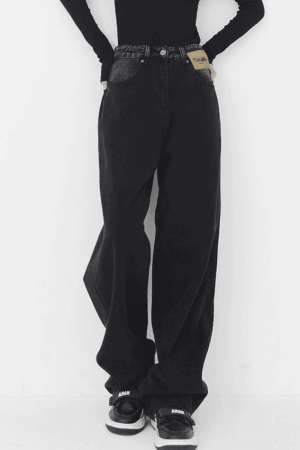 Style Core Aesthetics, New Style Trends - Jean boyfriend noir rétro délavé