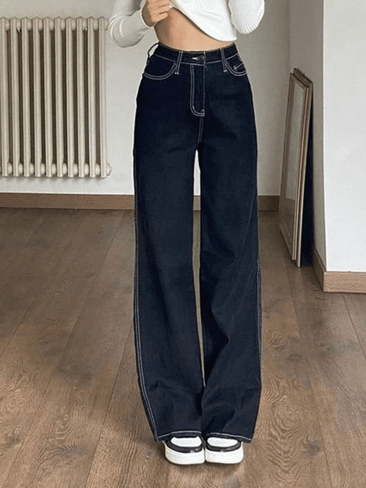 Style Core Aesthetics, New Style Trends - Jean boyfriend taille haute cousu