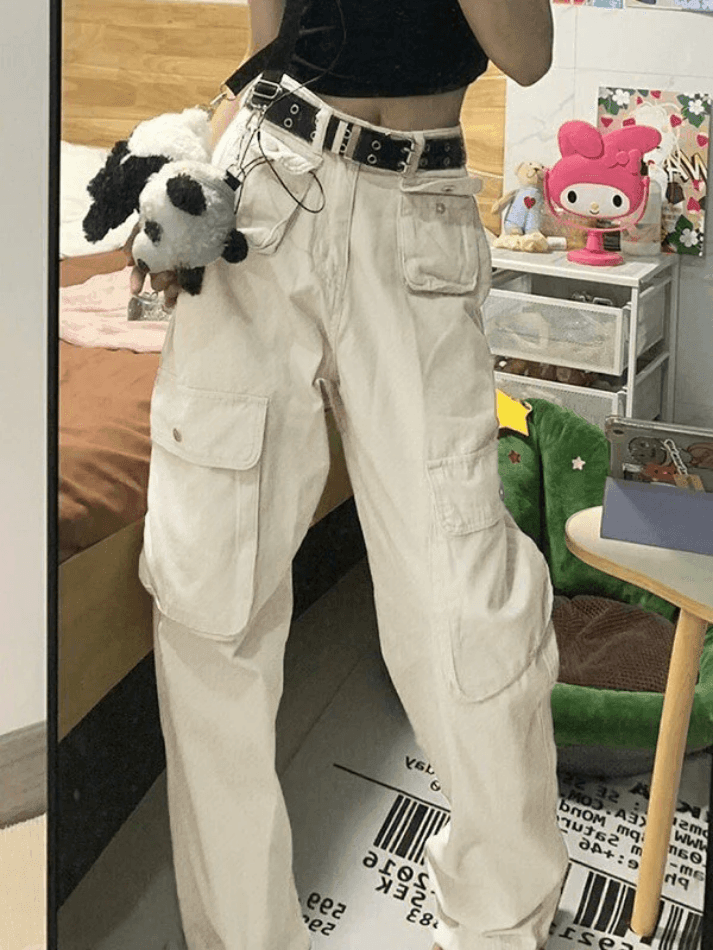 Style Core Aesthetics, New Style Trends - Jean cargo droit Y2K à poche plaquée