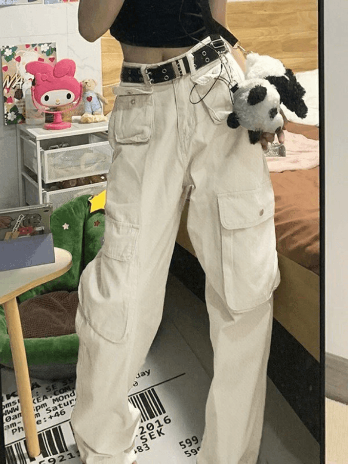 Style Core Aesthetics, New Style Trends - Jean cargo droit Y2K à poche plaquée