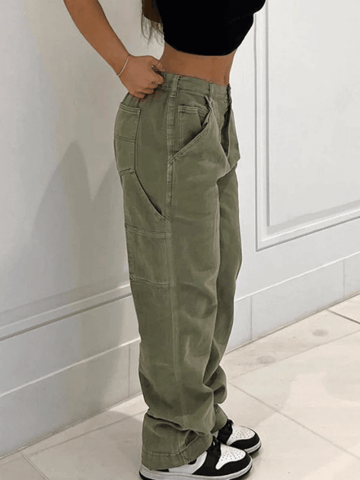 Style Core Aesthetics, New Style Trends - Jean cargo vert délavé vintage